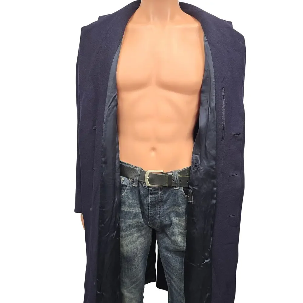 Vintage Beale & Inman London England 100% Cashmere Long Coat Men 44R Navy